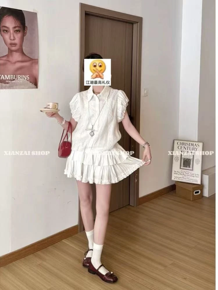 Pang✖️特体大码套装女夏季大码小众高级上衣+短裙两件套2993