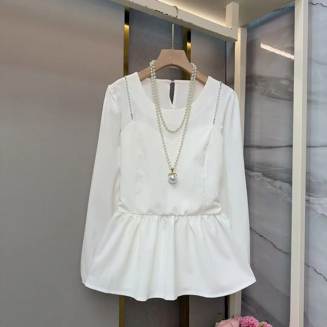 大码女装2025秋季法式新款长袖气质显瘦收腰衬衫上衣薄款遮肉通勤