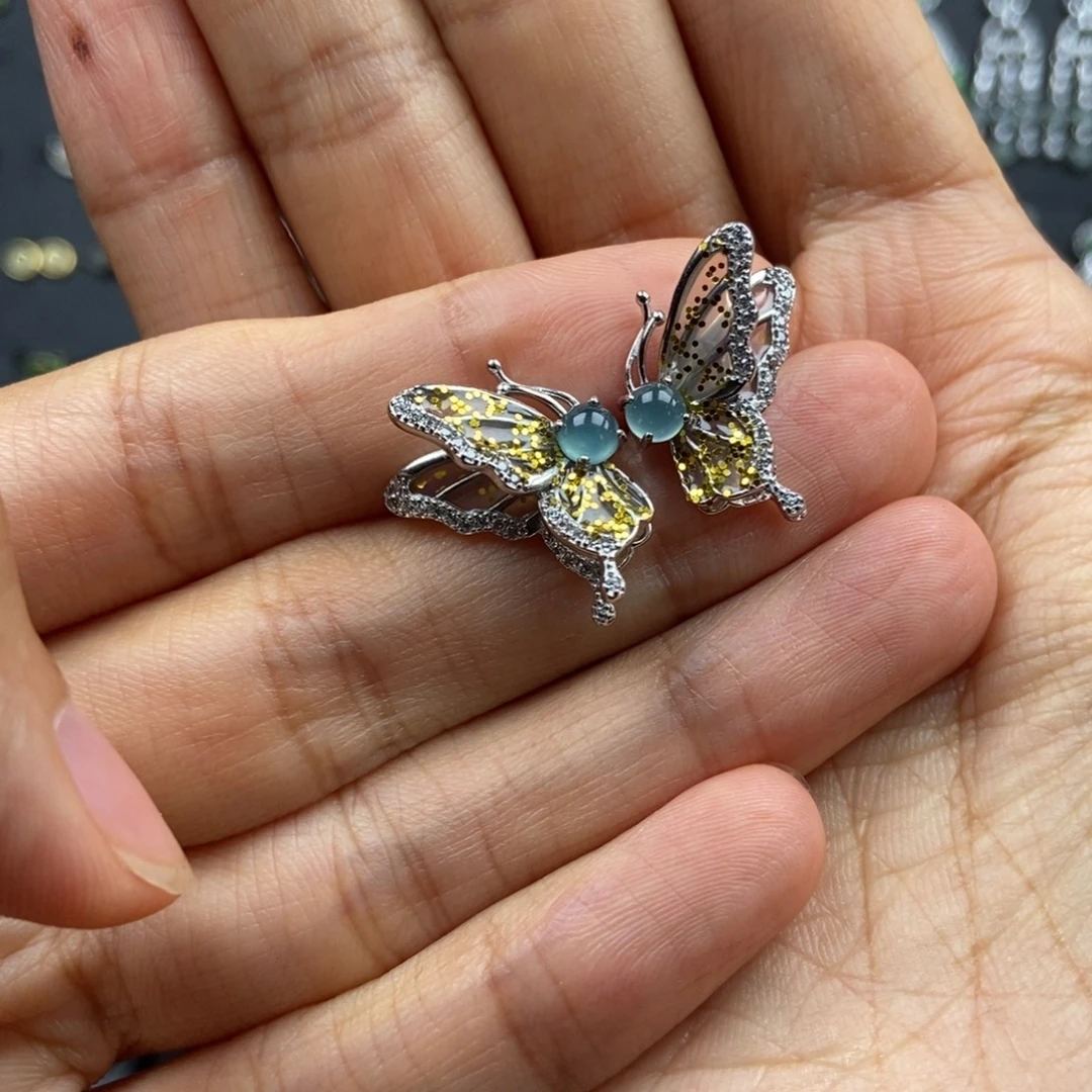 利***亚翡翠银S925镶嵌耳饰
