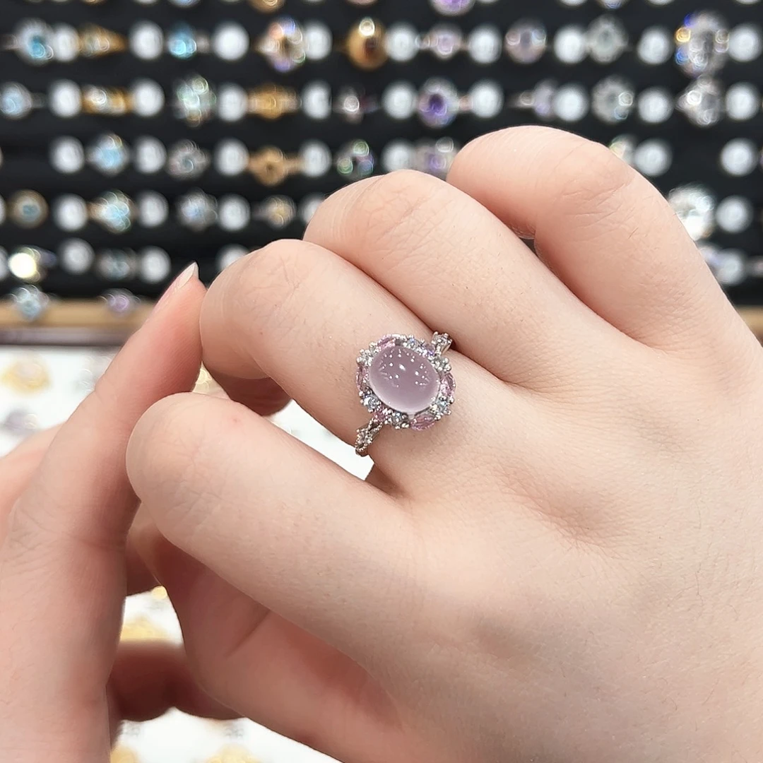 萤石戒指银S925镶嵌繁花