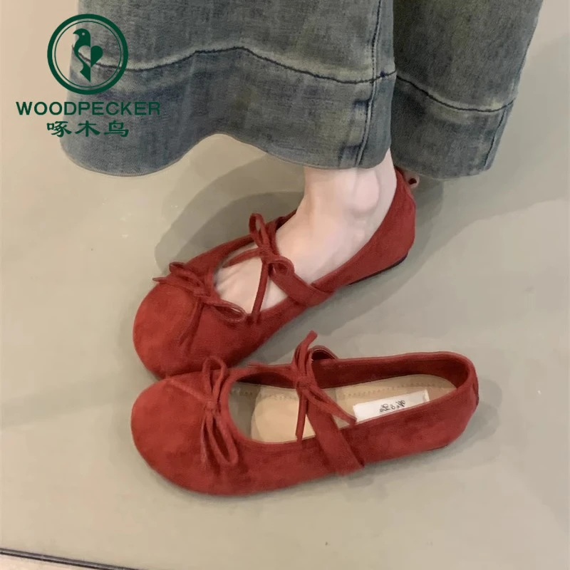 啄木鸟蝴蝶结温柔晚晚鞋2025年春季新款仙女风平底通勤玛丽珍单鞋