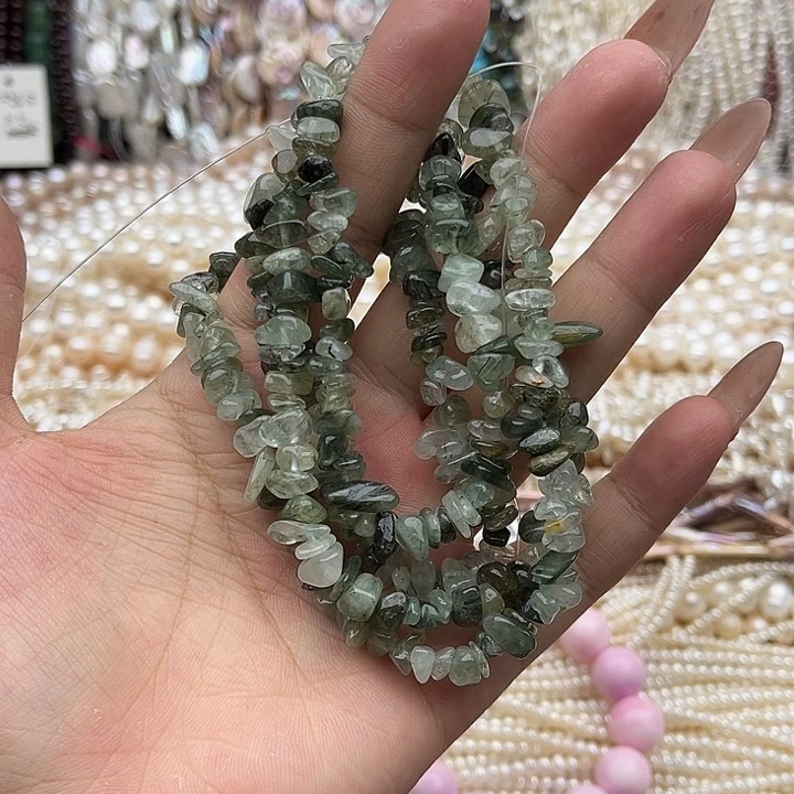 玛瑙/玉髓未镶嵌珠宝半成品一条绿发晶碎石75cm左右