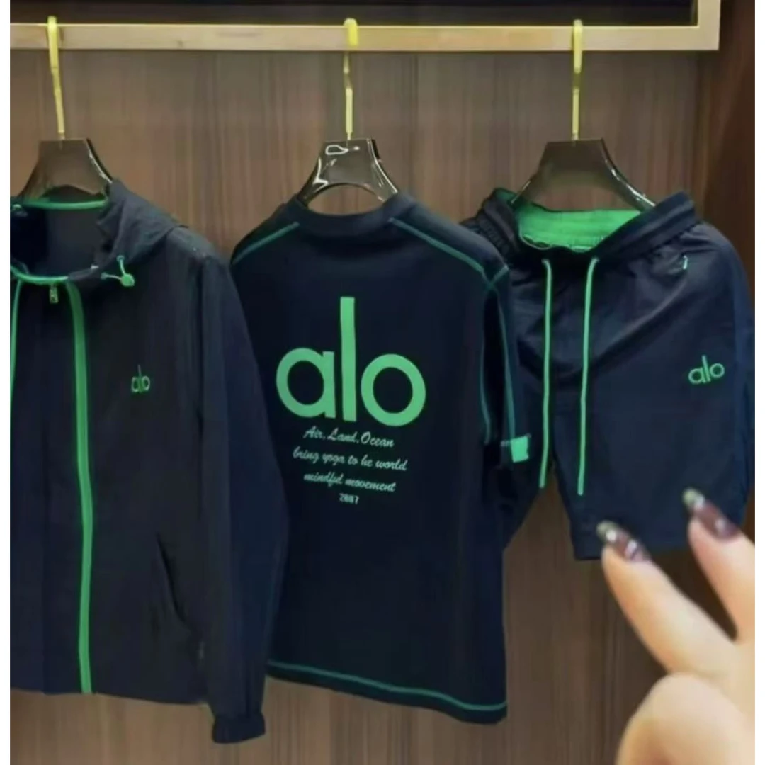 【HX高定专属】-2025男士夏季时尚小众高级撞色潮流连帽短袖三件套