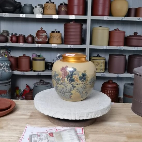 紫砂茶叶罐一斤装合金盖山水不退不换