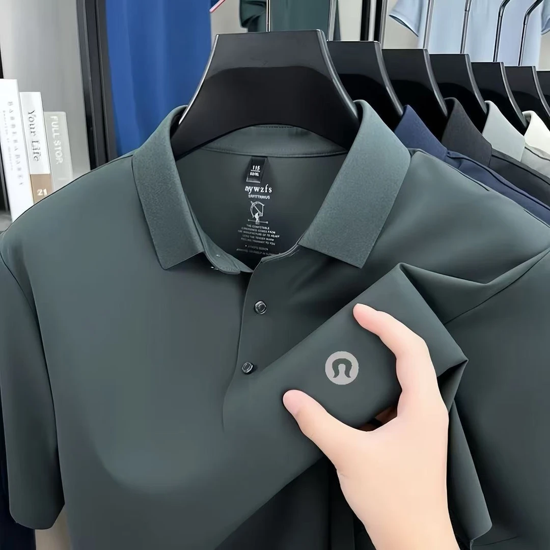 【专柜正品】LULU夏季新款polo衫男士高档冰丝t恤修身翻领衬衣上衣