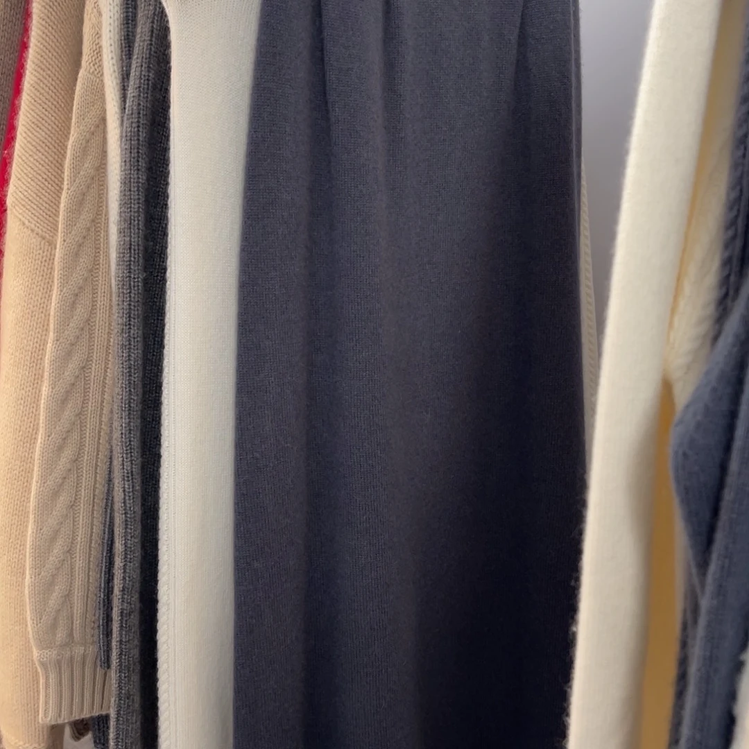 捏褶 羊绒 半身裙 灰色