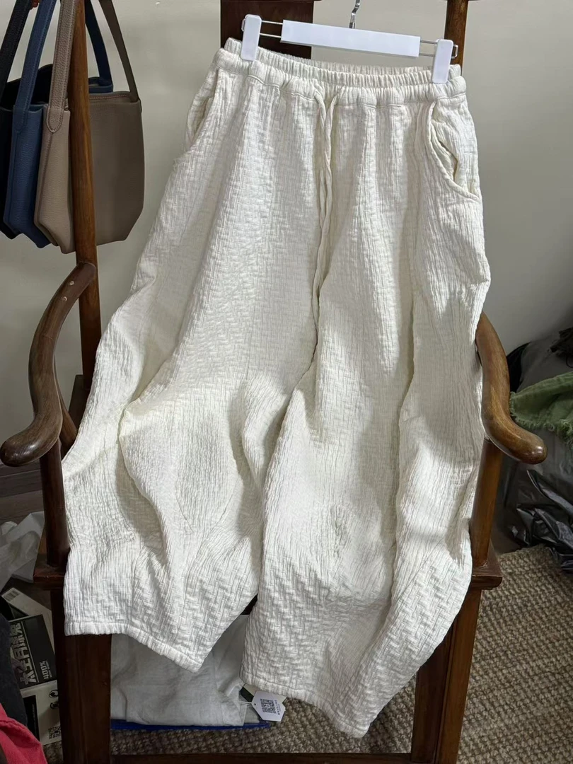 【云目悠悠】秋季汉麻新款百搭女士编制白色南瓜裤-20241304