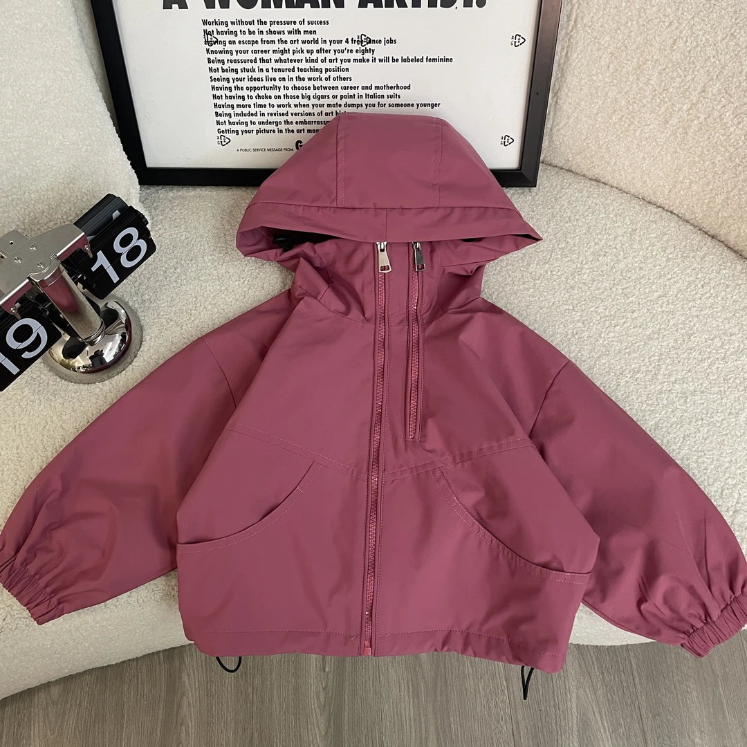 【文文妈】2025儿童外套连帽风衣运动中童休闲韩版纯色春秋洋气舒服