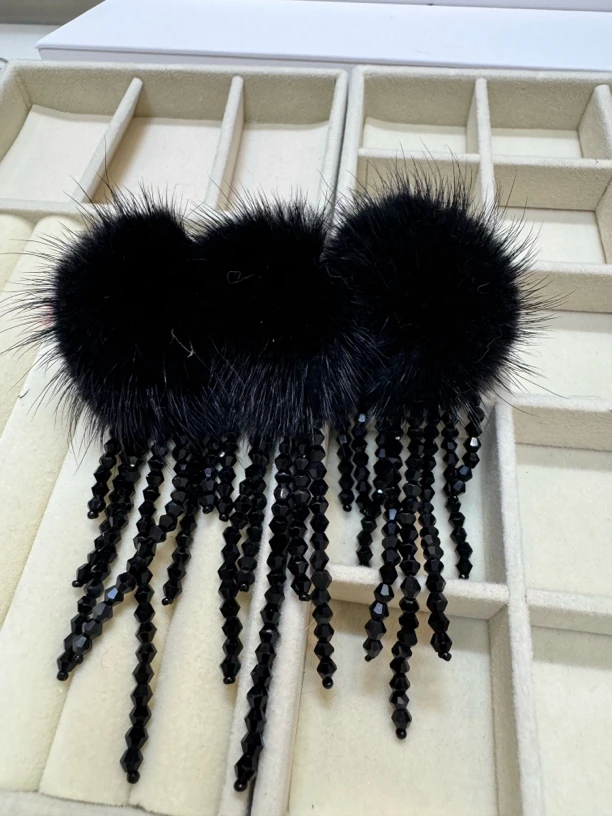 超仙纯欲羽毛流苏发夹慵懒毛毛后脑勺一字夹盘发