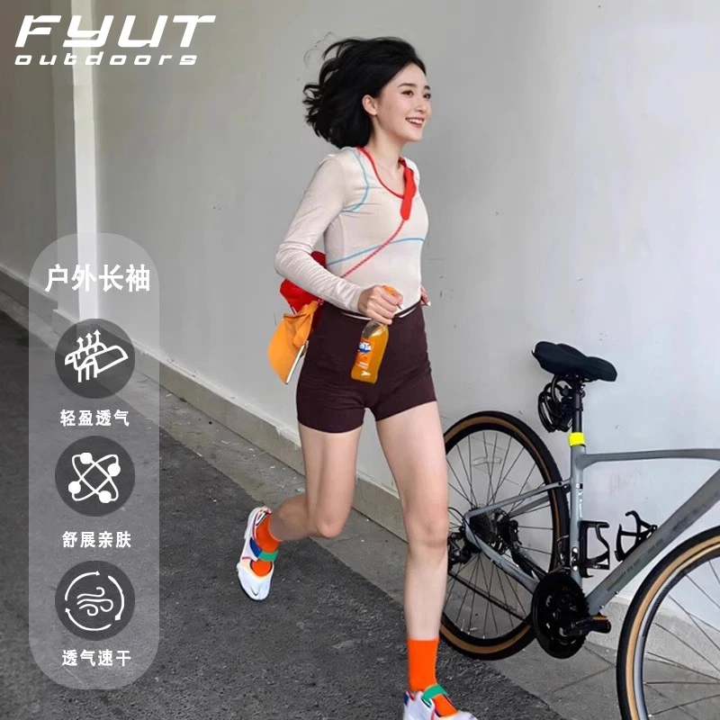 FYUT户外长袖速干衣2025女春夏新款徒步骑行跑步登山外穿打底衣