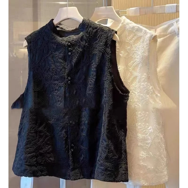 特大码2-300斤刺绣重工醋酸马甲背心男装夏季新中式国风外套上衣