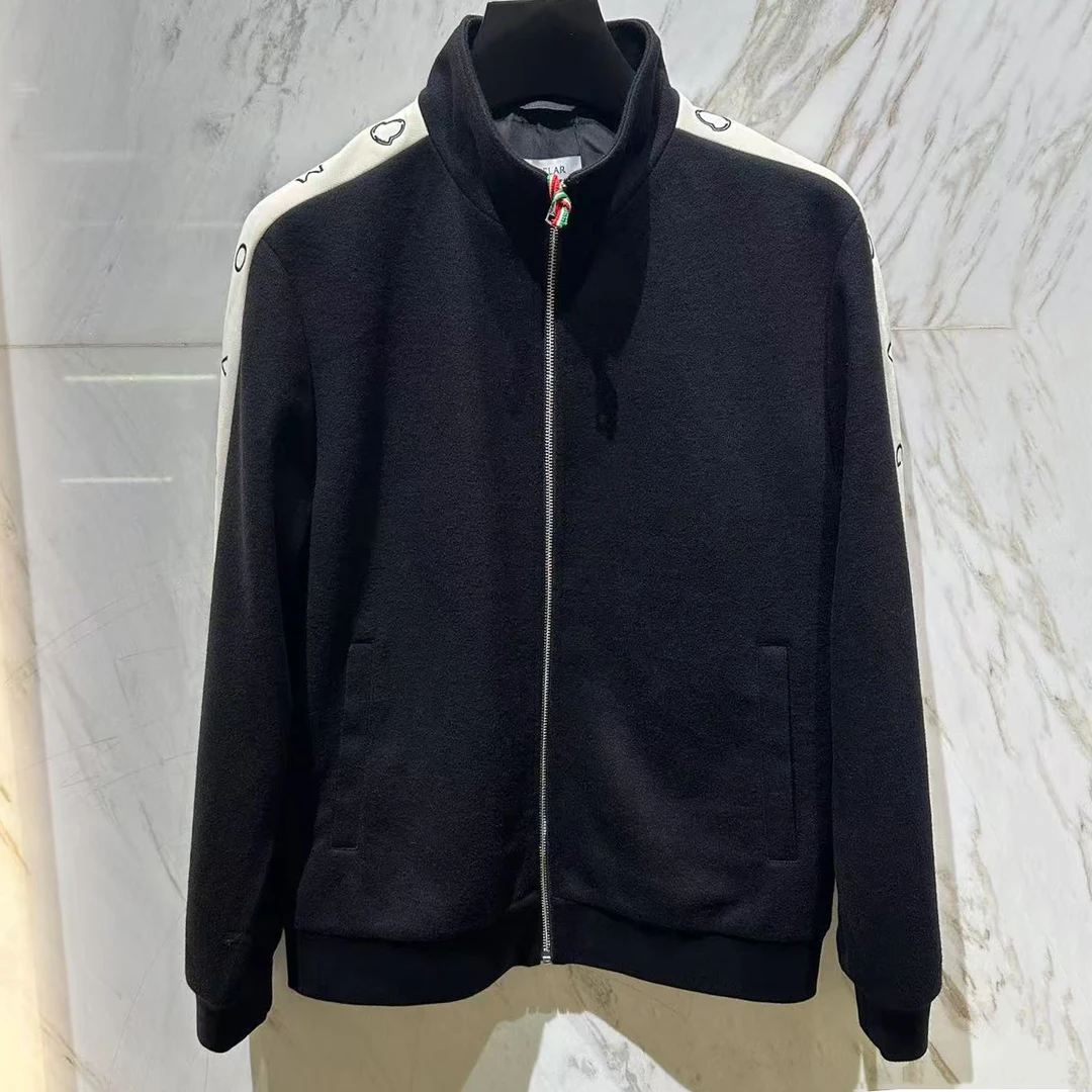 MOVGELAR蒙口丽莱尔绵羊毛混纺时尚黑色运动服夹克卫衣男士休闲