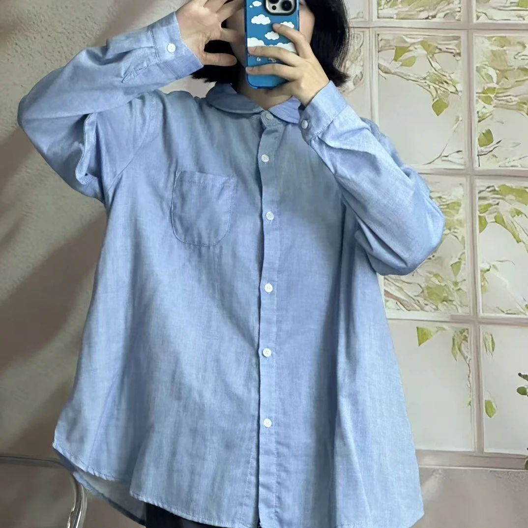 早秋新款减龄多巴胺长袖娃娃领衬衫女舒适百搭