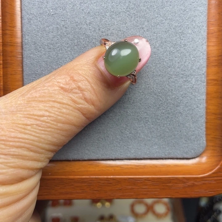 和田玉（碧玉）银S925镀金镶嵌戒指