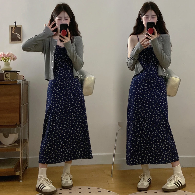 大码女装韩系ins风碎花吊带连衣裙夏季胖mm纯欲风遮肉显瘦a字长裙