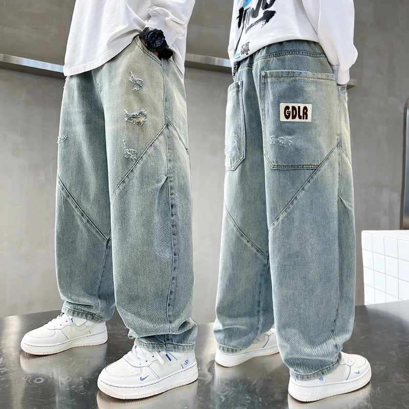 男童裤子春季2025新款春装牛仔裤中大童儿童男孩春秋款直筒长裤潮