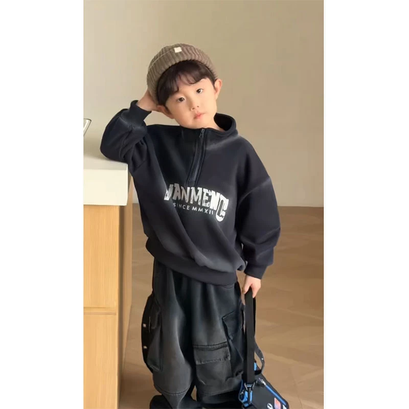 Yonsea云稚儿童秋冬套头洋气休闲加绒加厚韩版冬季工装男童两件套