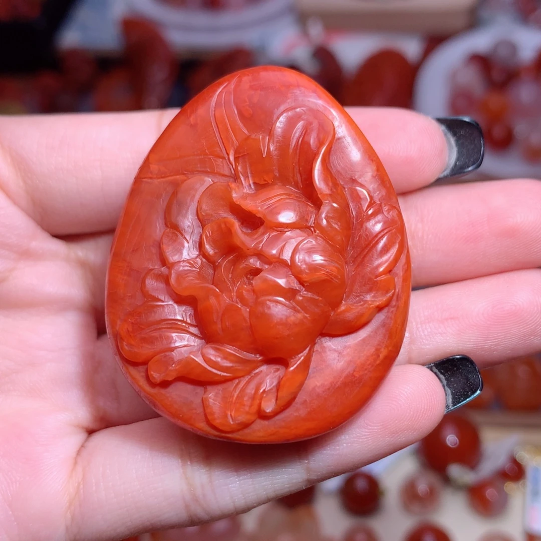 银***浪南红玛瑙未镶嵌南红牡丹花吊牌