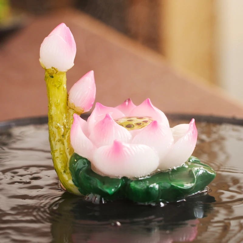 变色莲花茶宠摆件创意手工树脂荷花新中式茶玩个性装饰茶盘具配件