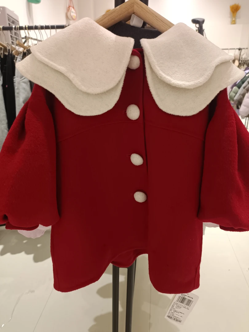 8128微瑕疵儿童小童灯笼袖双面呢