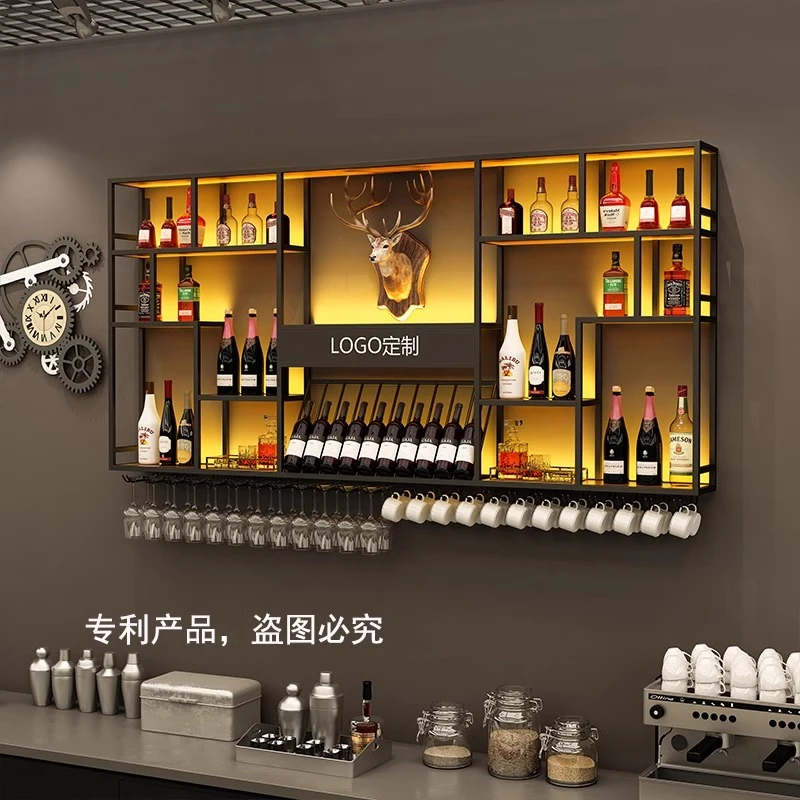 吧台酒柜靠墙壁挂式置物架工业风酒吧铁艺展示架创意餐厅红酒架子