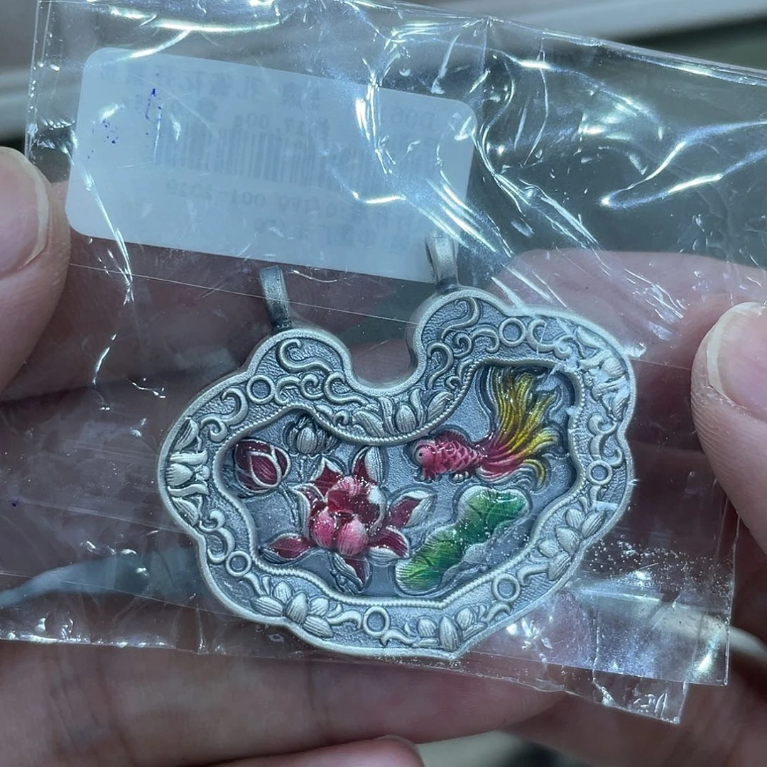 吊坠足银珐琅孔雀开屏吊坠