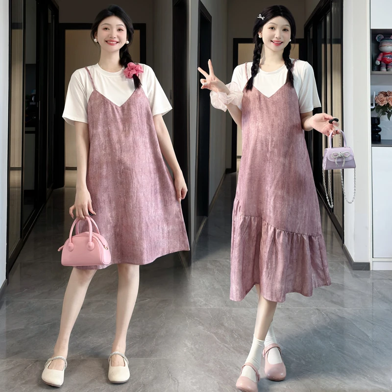 夏季新款孕妇装夏装裙子洋气显瘦薄款拼接显瘦连衣裙