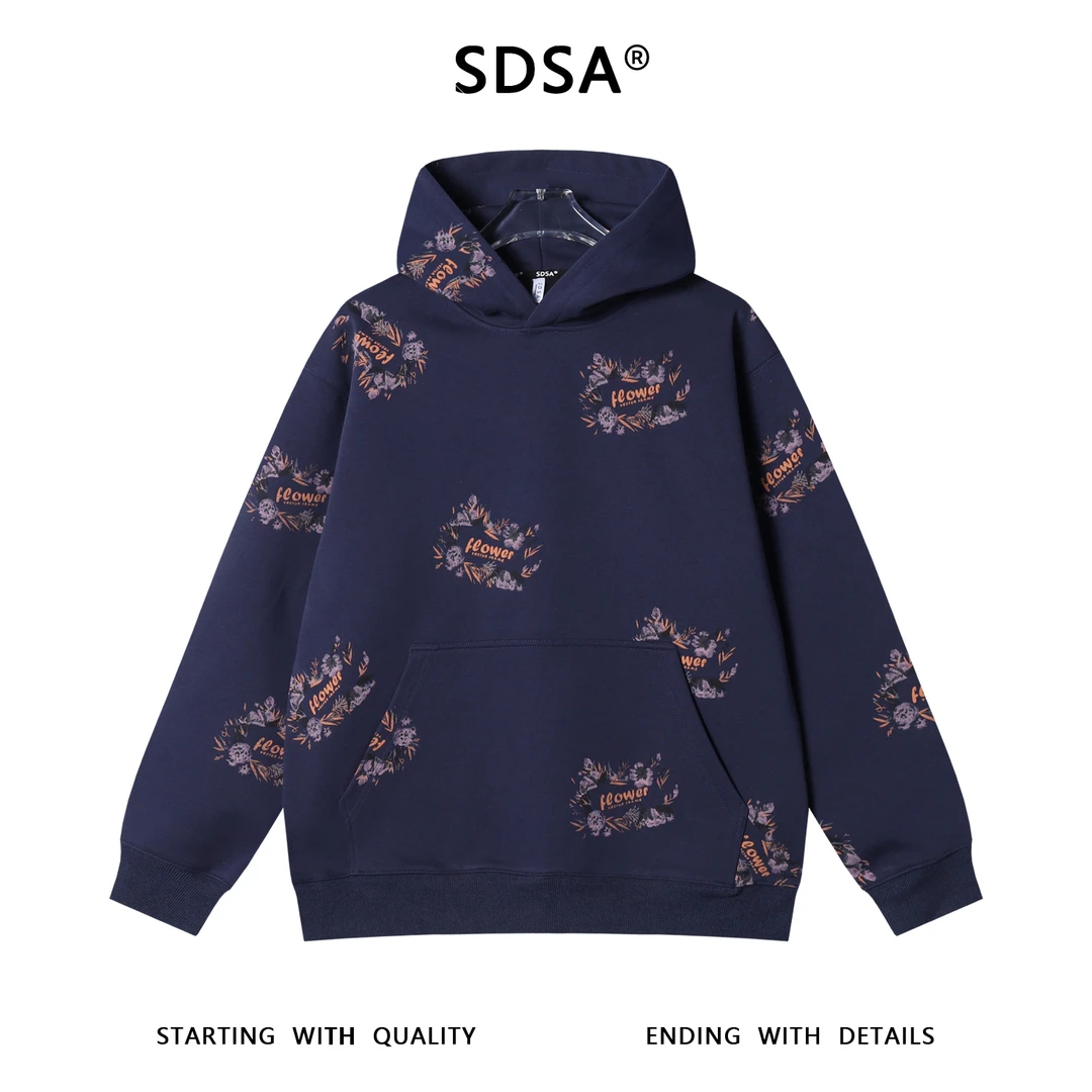 SDSA男士秋冬新款痞帅男装美式简约撞色字母印花连帽卫衣宽松时尚