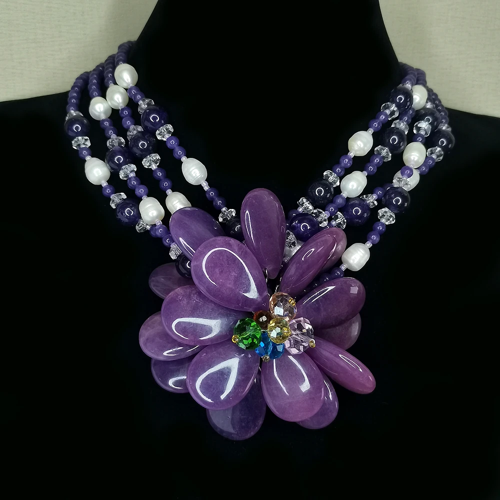 B&W手工串珠系列紫琉璃花朵项链[2501204-098]