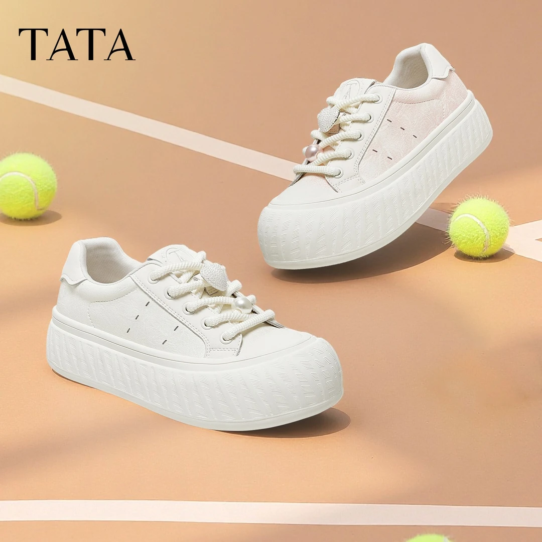 TATA他她2025秋季新款厚底小白鞋透气板鞋百搭休闲女鞋子CT702CM5