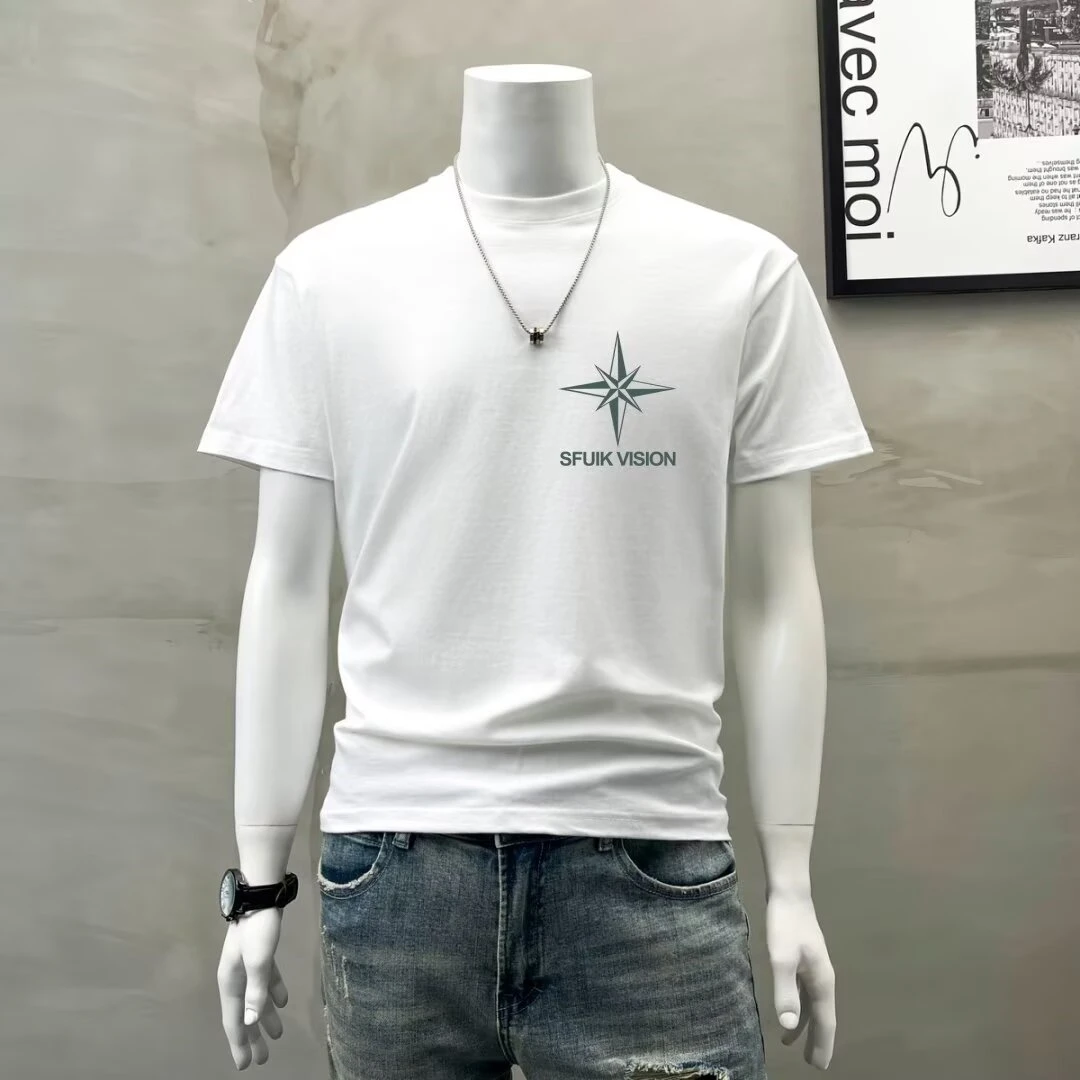 潮韩版夏季印花T恤纯棉短袖休闲男士百搭时尚宽松个性街头圆领