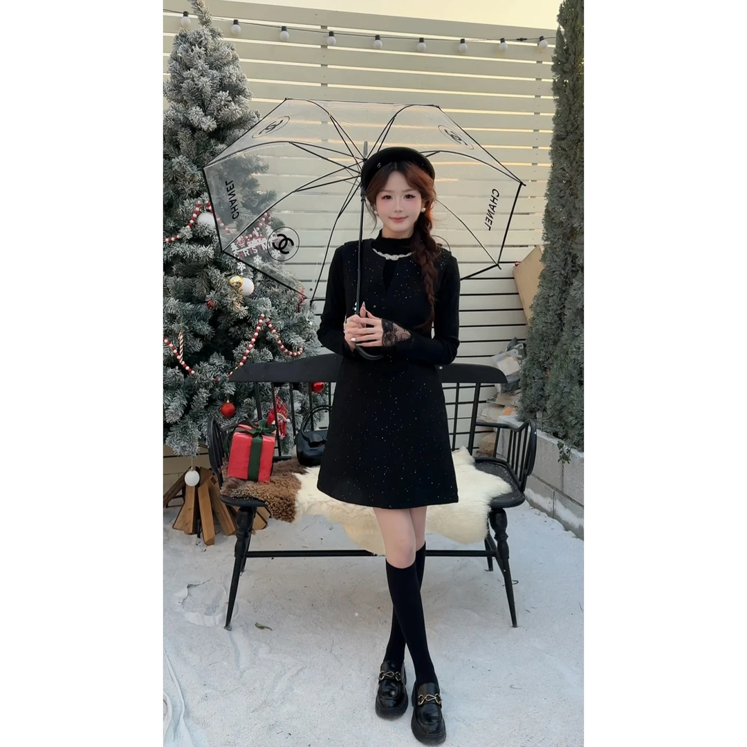 【清清】气质高级感马甲裙+百搭打底时尚蕾丝针织衫套装两件套