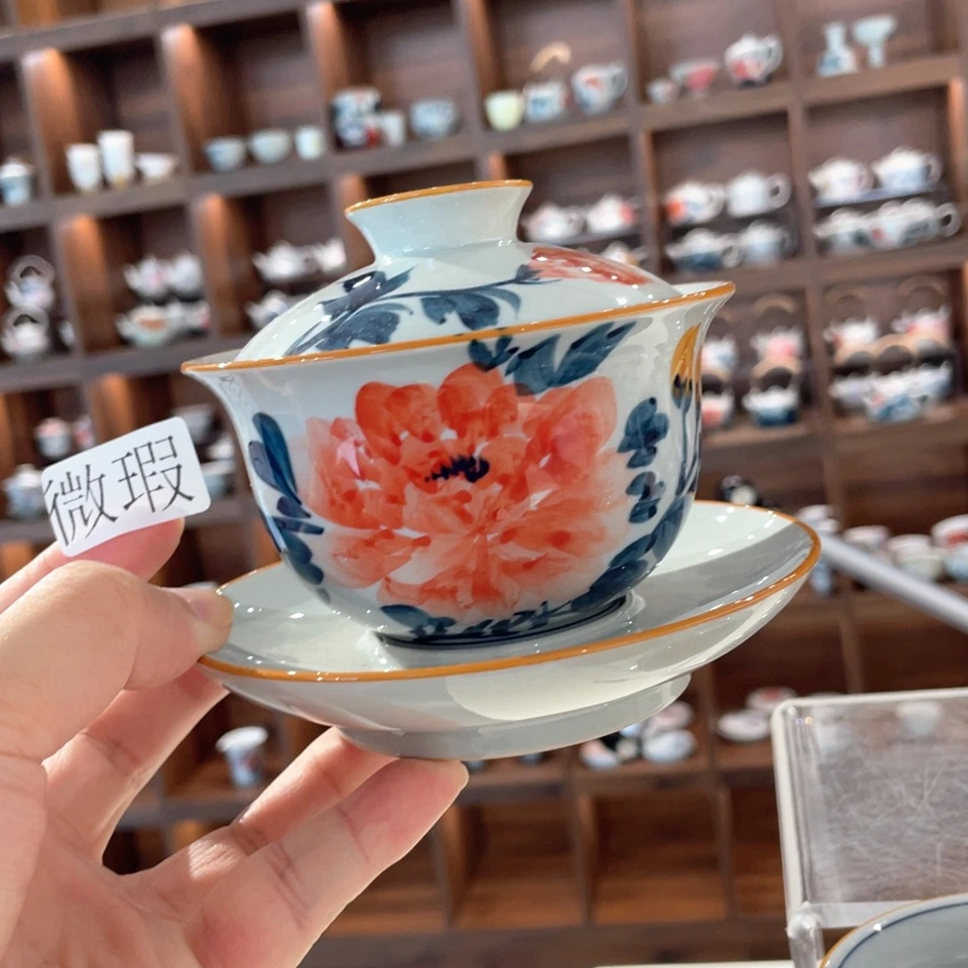 釉下手绘茶具微瑕