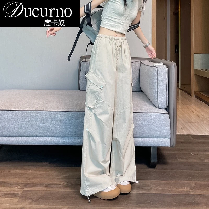 冰丝速干工装裤女士裤子女款夏季薄款新款休闲美式运动高腰阔腿裤