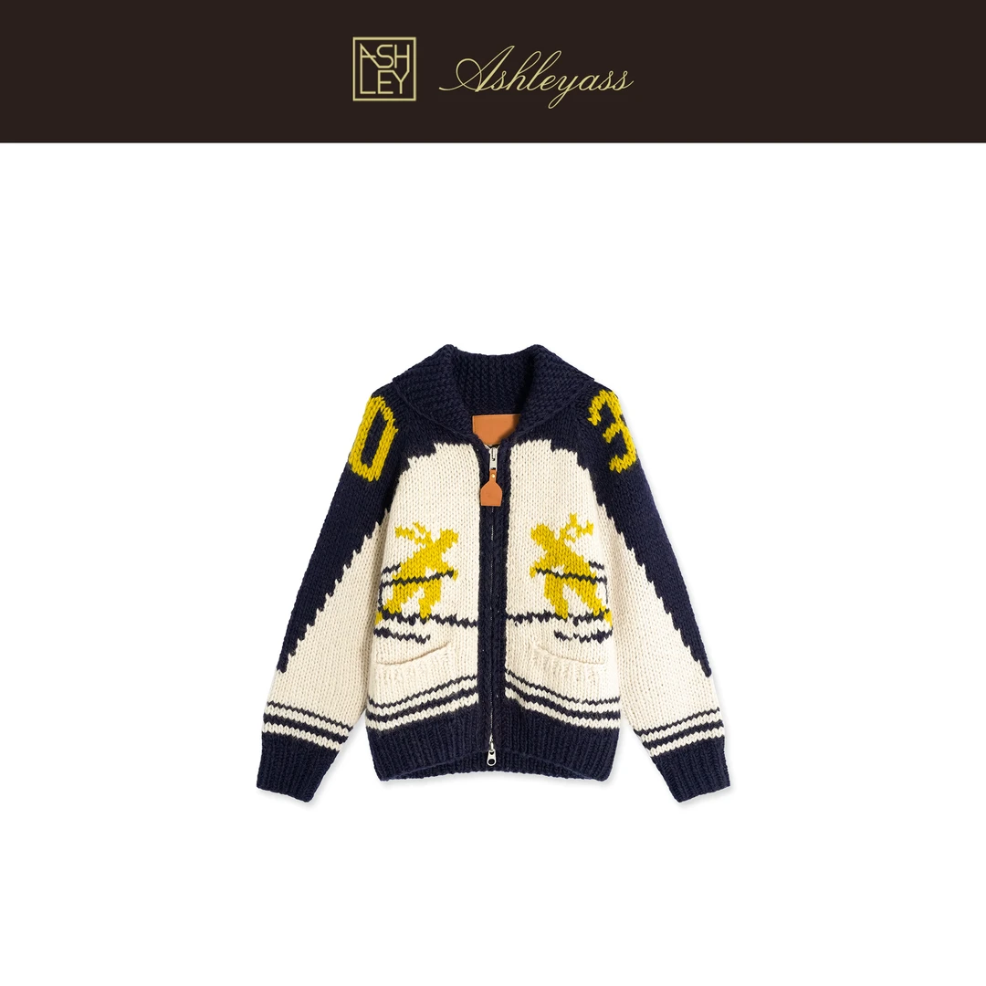 【ASHLEYASS】0.5支“冰岛粗线滑雪提花”重磅毛织开衫外套LSM251799S
