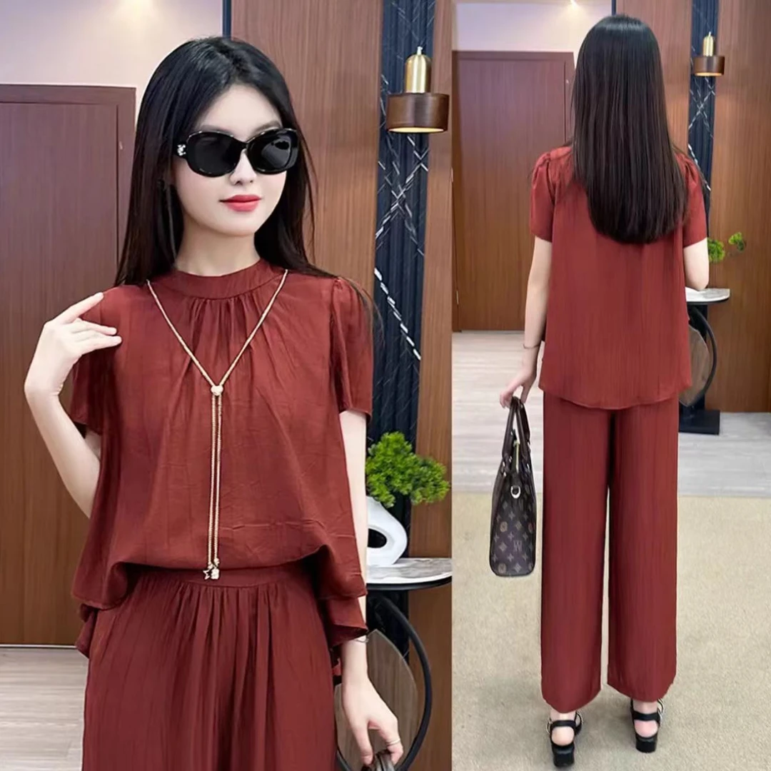 9624-（无吊坠）套装上新夏季新款气质洋气时尚妈妈装套装（F仓）