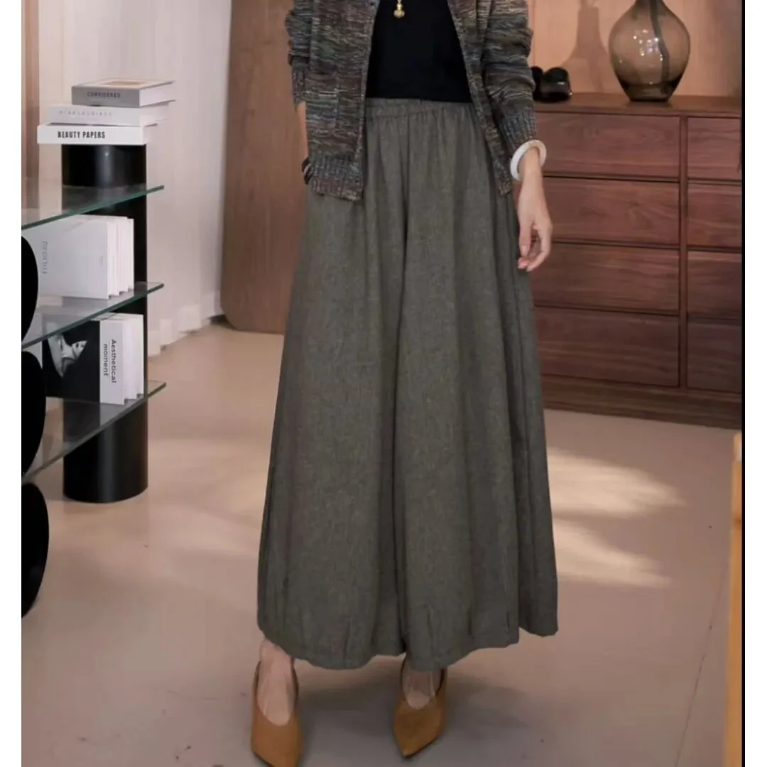 2025秋季新款气质时尚休闲阔腿裤慵懒风高腰宽松垂感纯色长裤子女