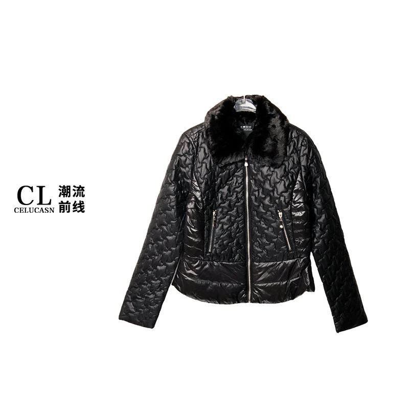S4RBH0492#女款新款短款大毛领时尚百搭棉袄厚外套