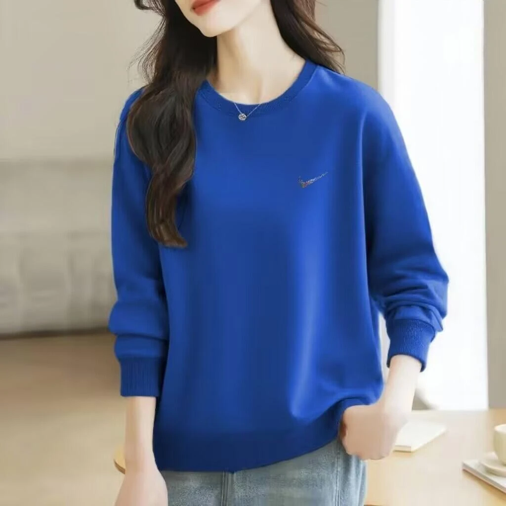 克莱因蓝色卫衣女2025新款春秋美式宽松薄款圆领卫衣奥特莱斯外套