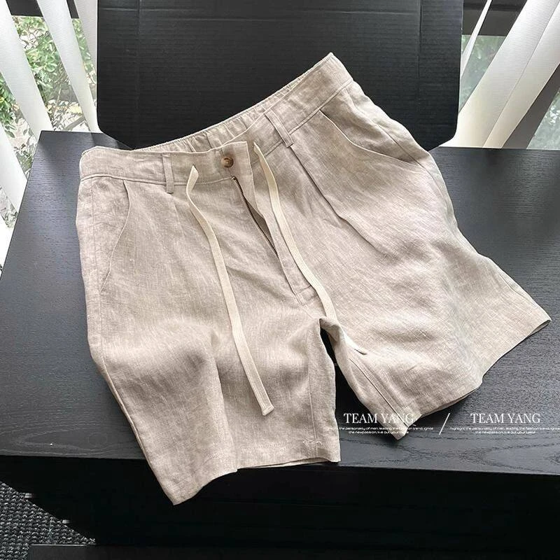 老钱风复古亚麻短裤男夏季外穿轻薄透气薄款五分裤休闲短裤