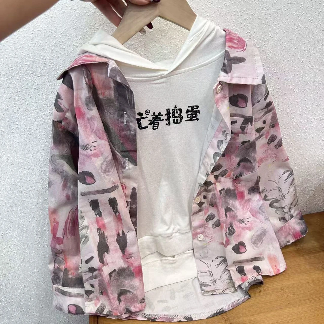 TZ-1315  捣蛋 衬衫帽衫两件套 高品质男童女童秋季新款套装