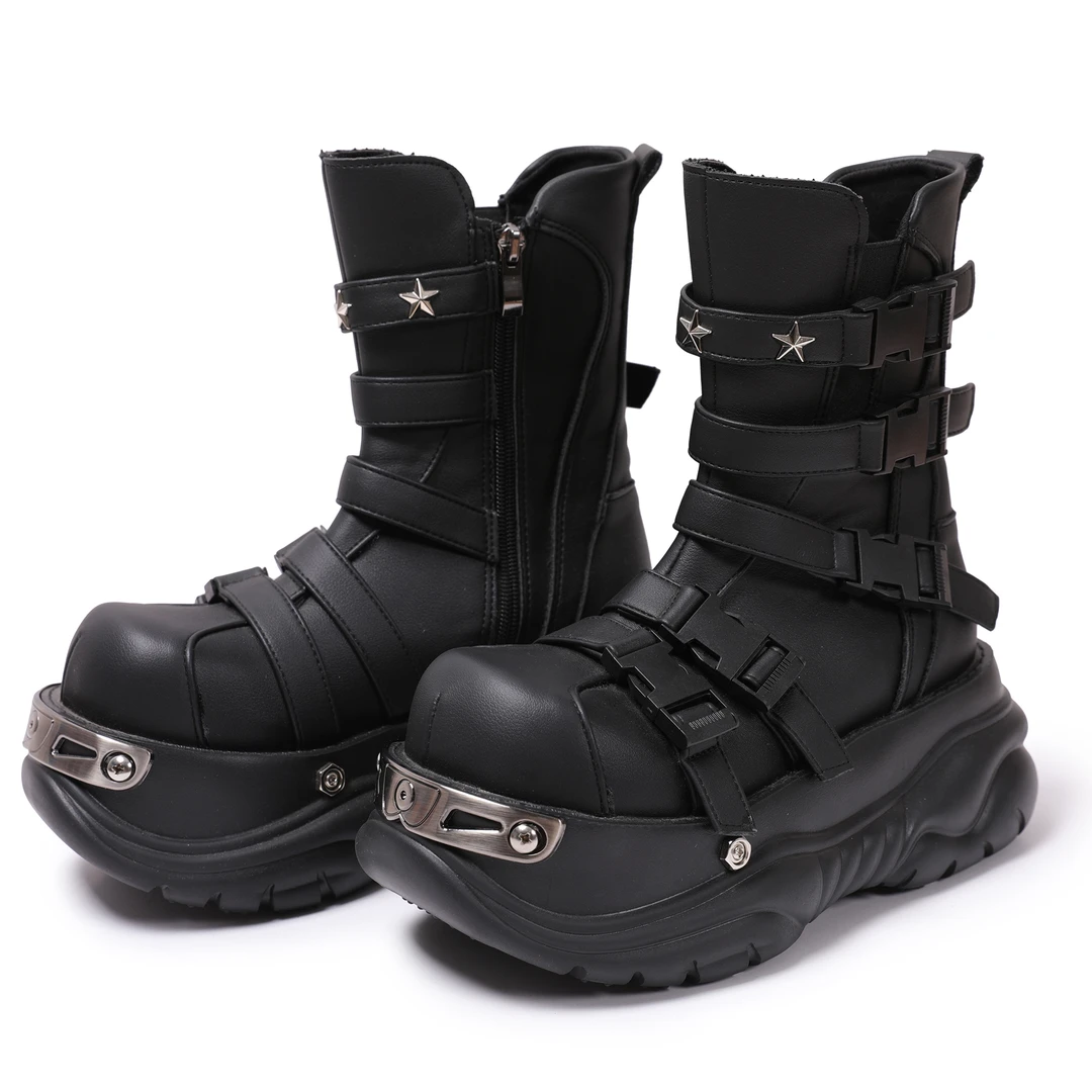 朋克大头马丁靴女暗黑亚文化金属星星辣妹厚底松糕机车短靴