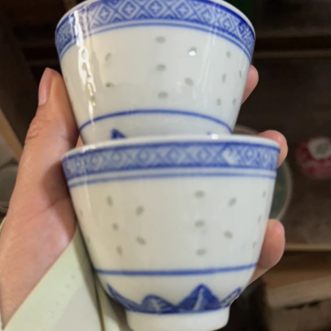 景德镇陶瓷青花玲珑瓷二杠杯2只