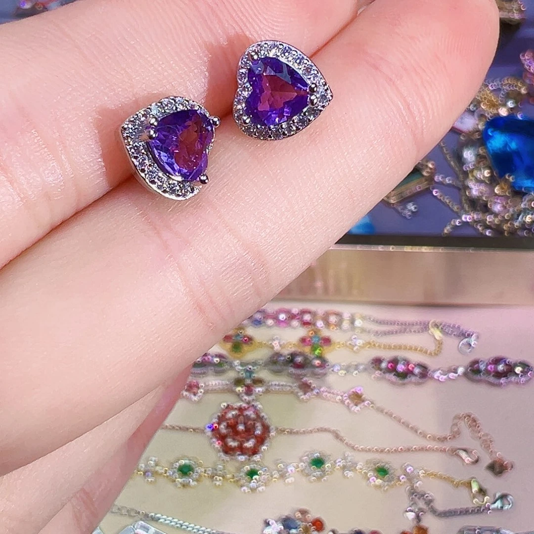 紫晶耳饰未镶嵌耳钉