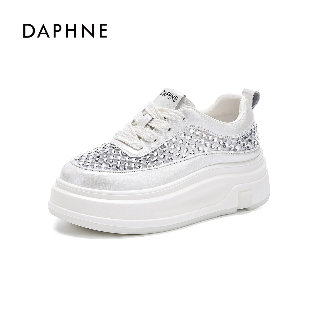 达芙妮厚底小白鞋女薄款镂空透气网面板鞋2025秋季新款增高休闲鞋