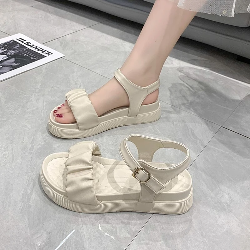 凉鞋女款2025新款夏季外穿厚底沙滩鞋一字带拖鞋运动女式罗马凉鞋