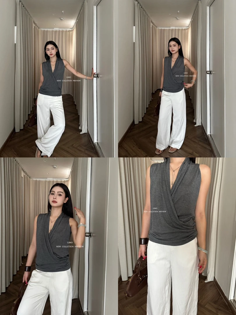 交叉V领设计！无袖松弛感百搭休闲背心（MO8115#）LIMO