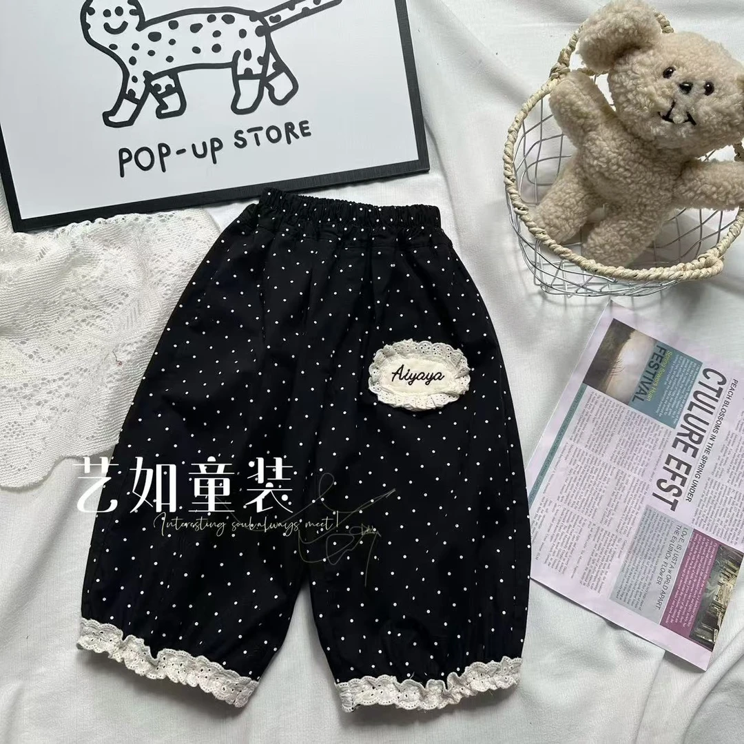 番茄家*【万能搭】夏季上新韩系花边波点九分裤D-W705