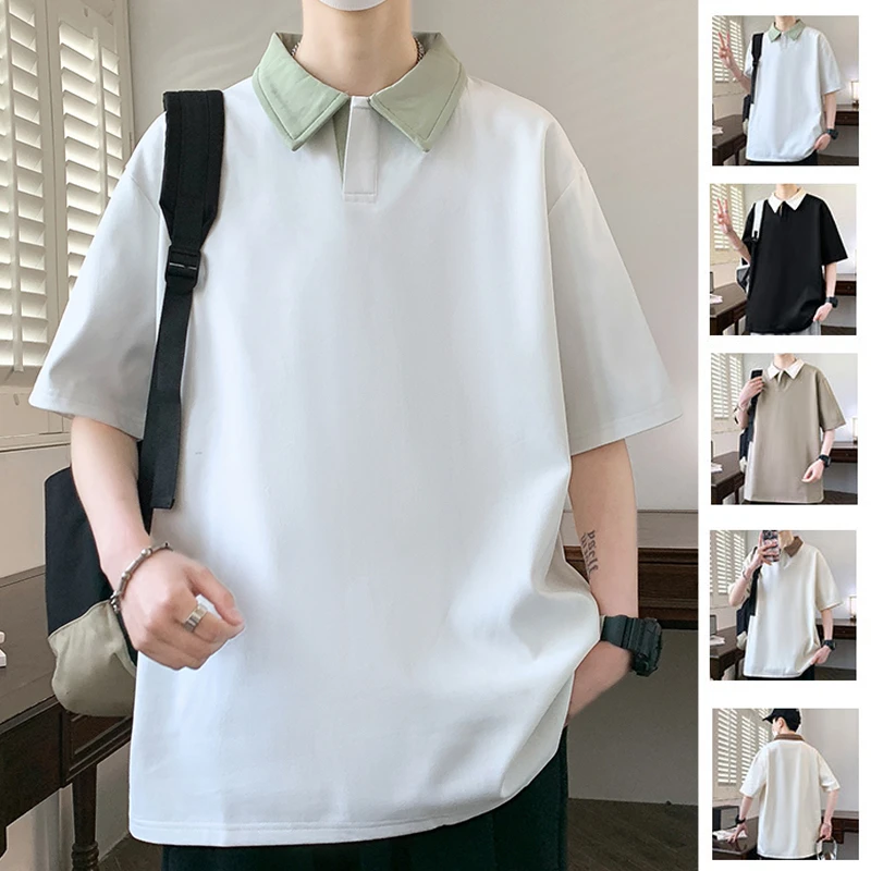 加大码POLO衫男短袖t恤翻领拼接夏季青年半袖宽松上衣夏款男体恤