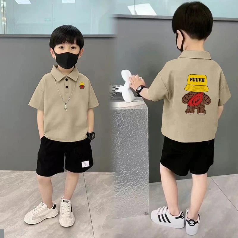 FAVMARTHA童装男童POLO领短袖套装夏装2025新款中大儿童两件套帅